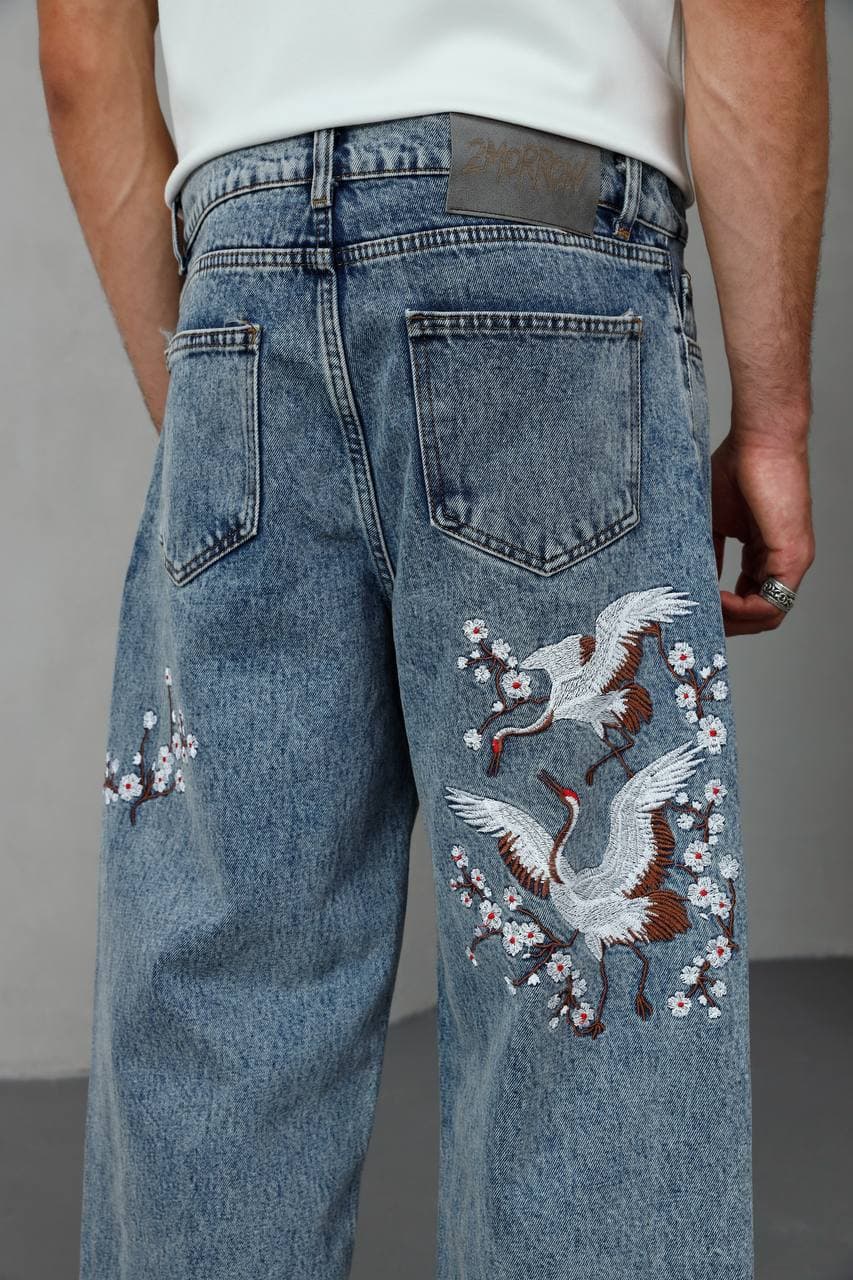 Jean Baggy Motif Grue du Japon et Cerisier — vue 3